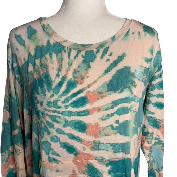 Adyson Parker Tie Dye Athletic Top M Pink Green Kangaroo Pocket Zip Thumb Holes - Picture 2 of 6